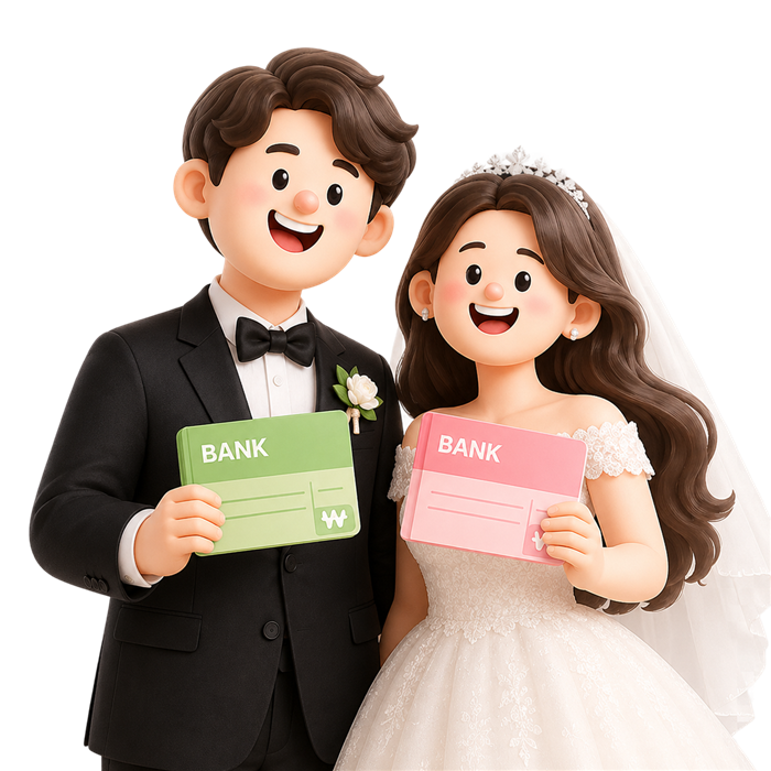 적금 통장을 든 신혼부부 일러스트